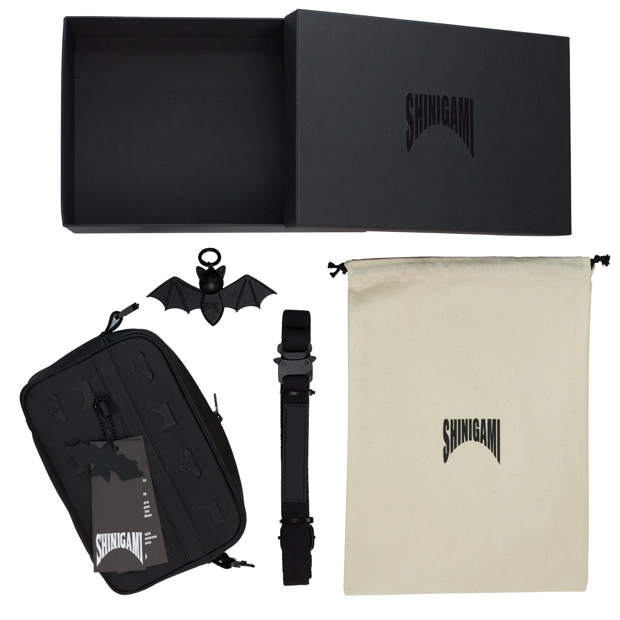 Shinigami Couture crossbody bag complete set with gift box, dust bag, and strap