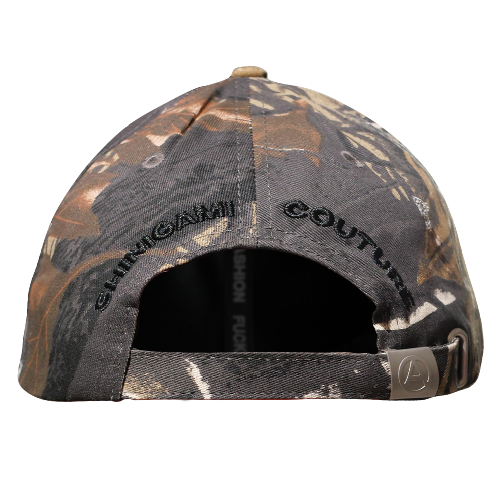Shinigami Couture camouflage bobby cap back view with embroidery