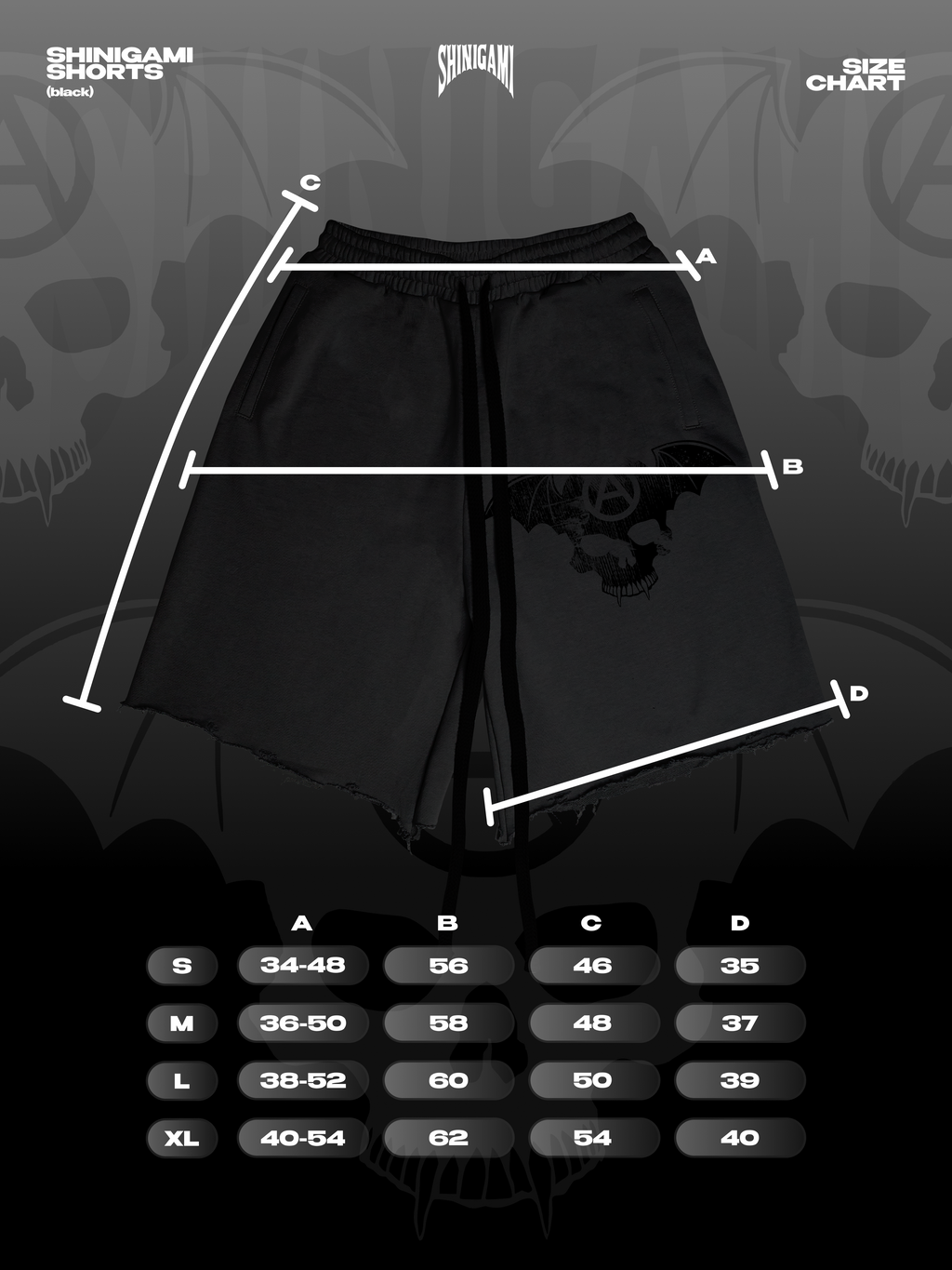 Shinigami Couture bobby shorts black size chart