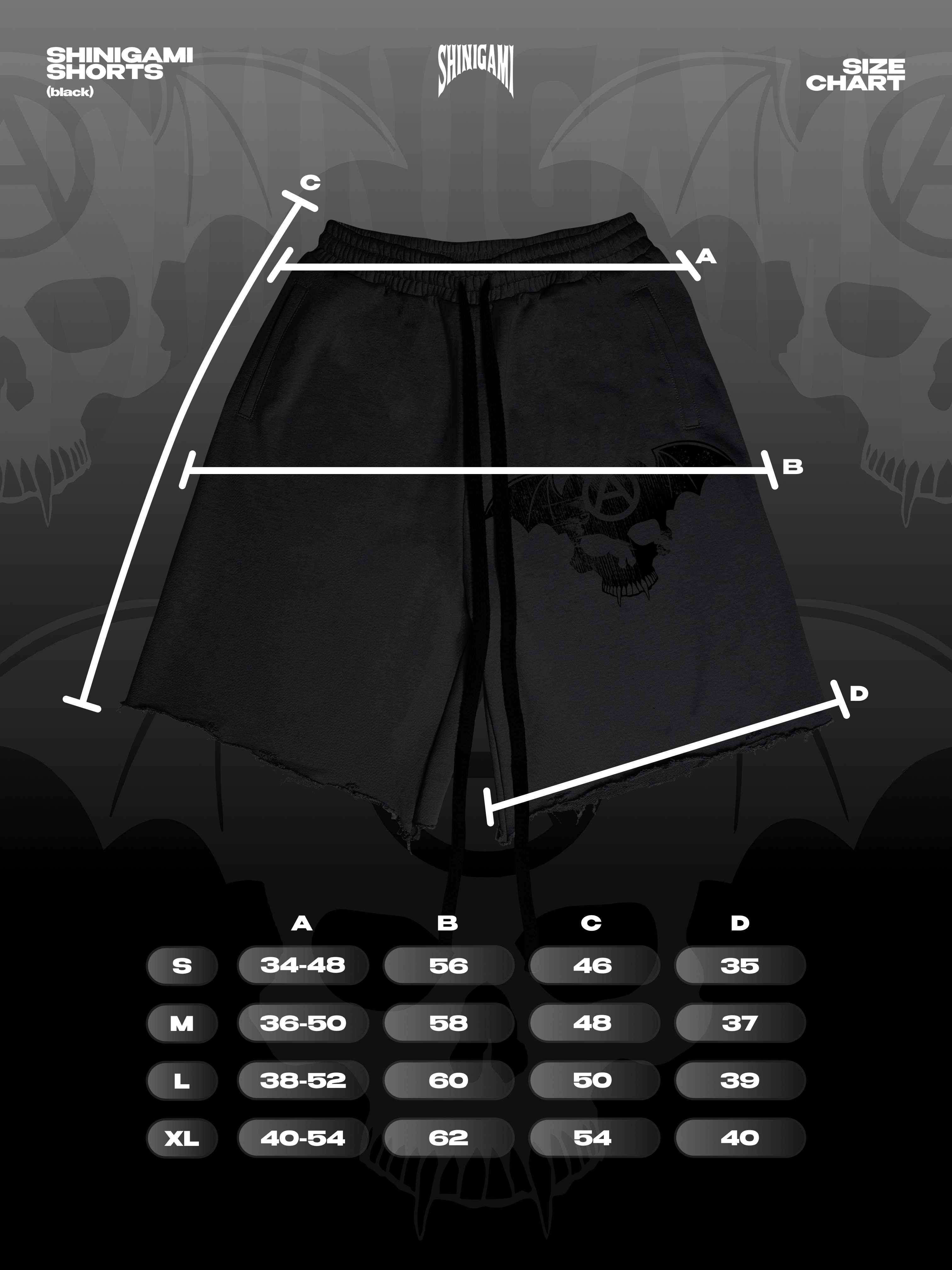 Shinigami Couture bobby shorts black size chart