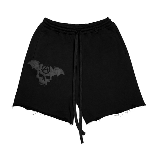Shinigami Couture black bobby shorts with puff skull print