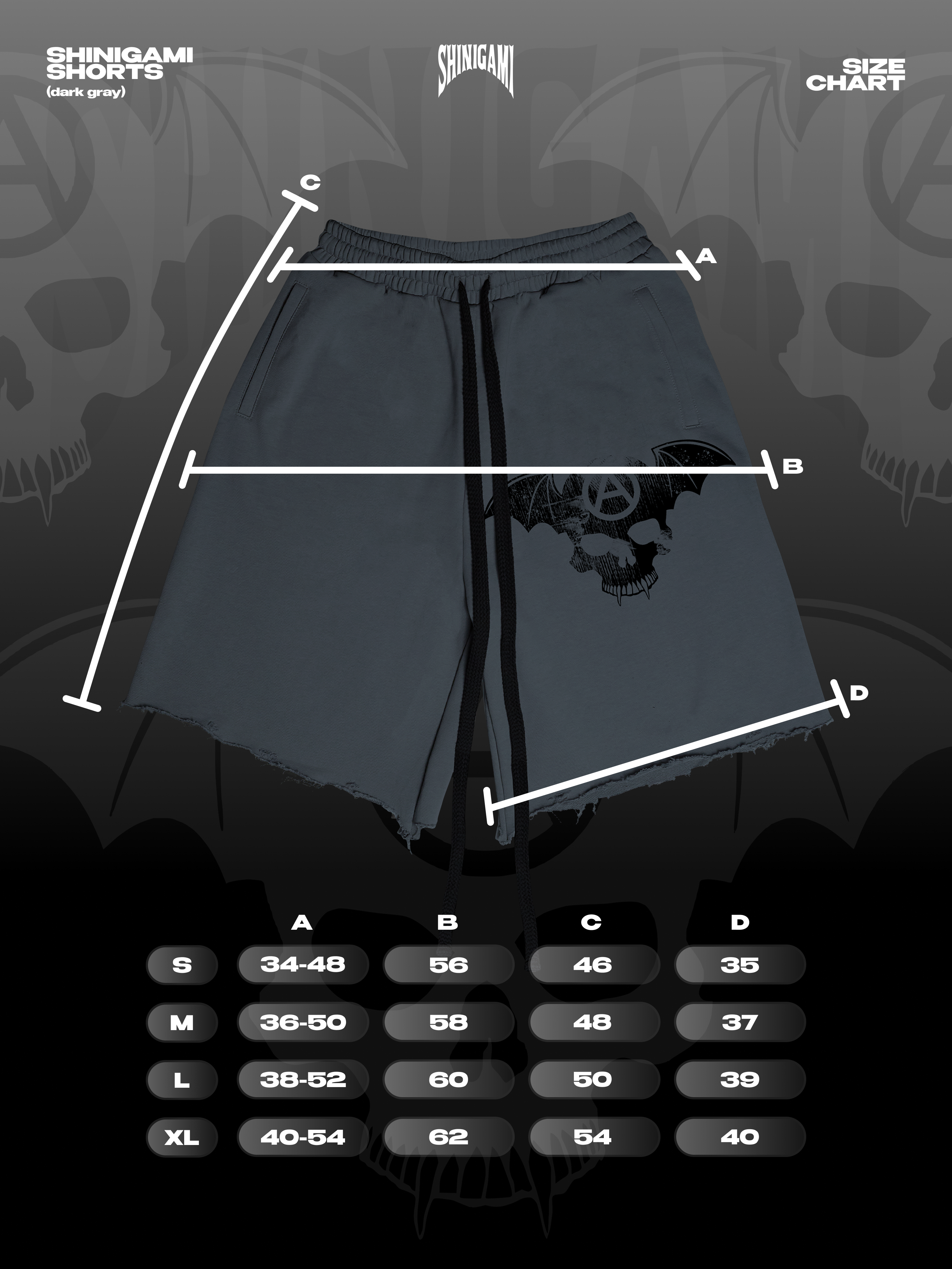 Shinigami Couture bobby shorts size chart