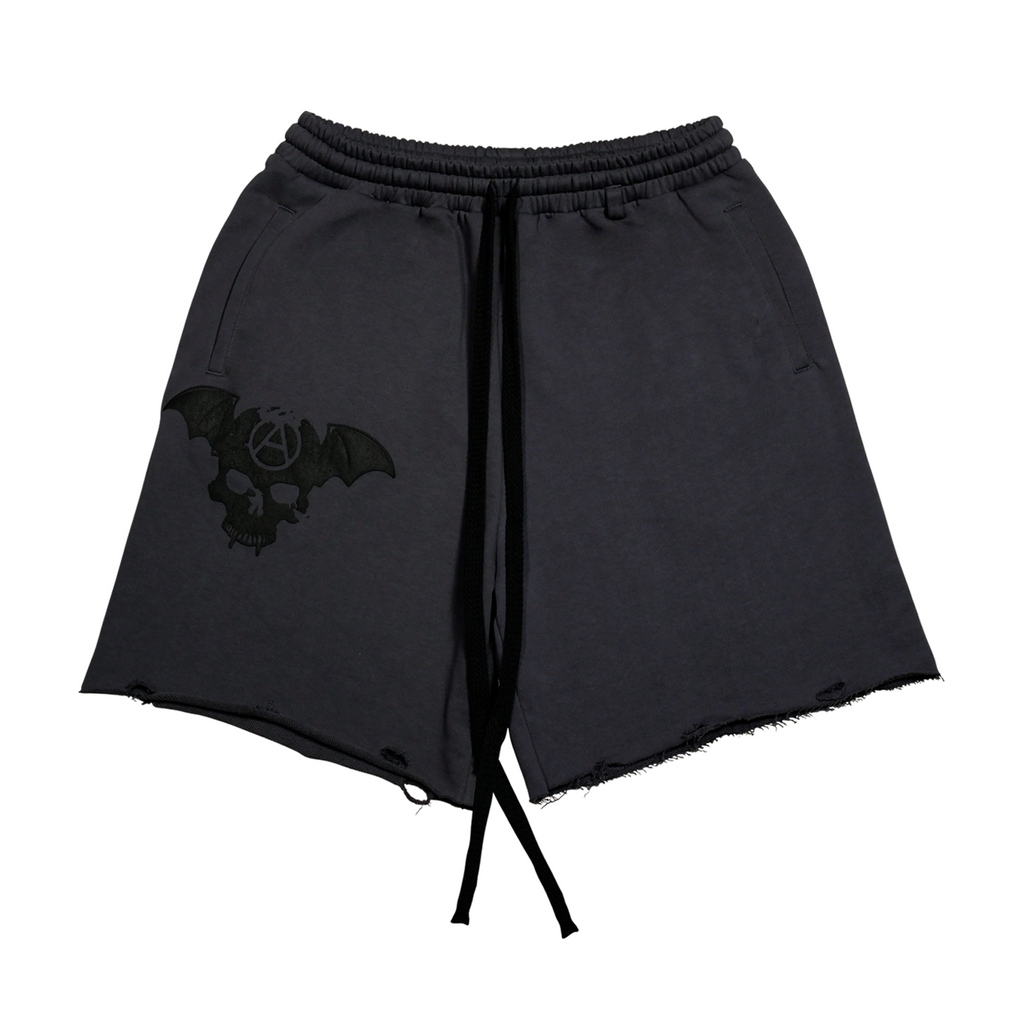Shinigami Couture gray bobby shorts with puff skull print
