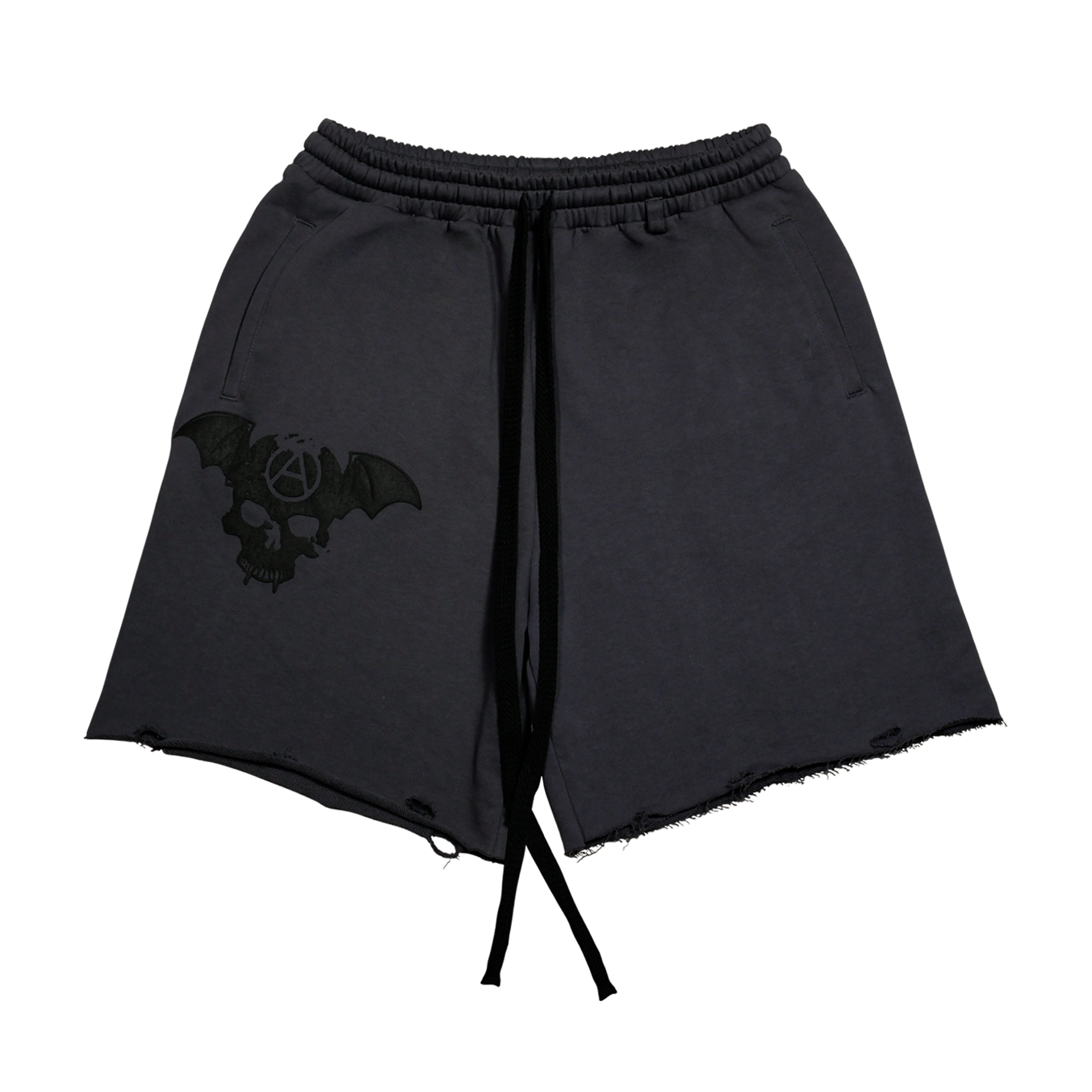 Shinigami Couture gray bobby shorts with puff skull print