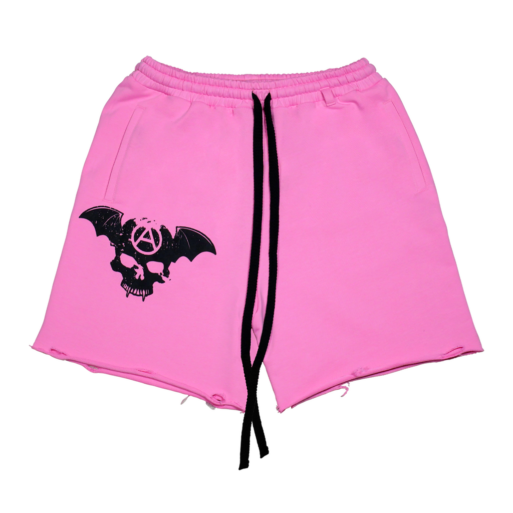 Shinigami Couture pink bobby shorts with puff skull print