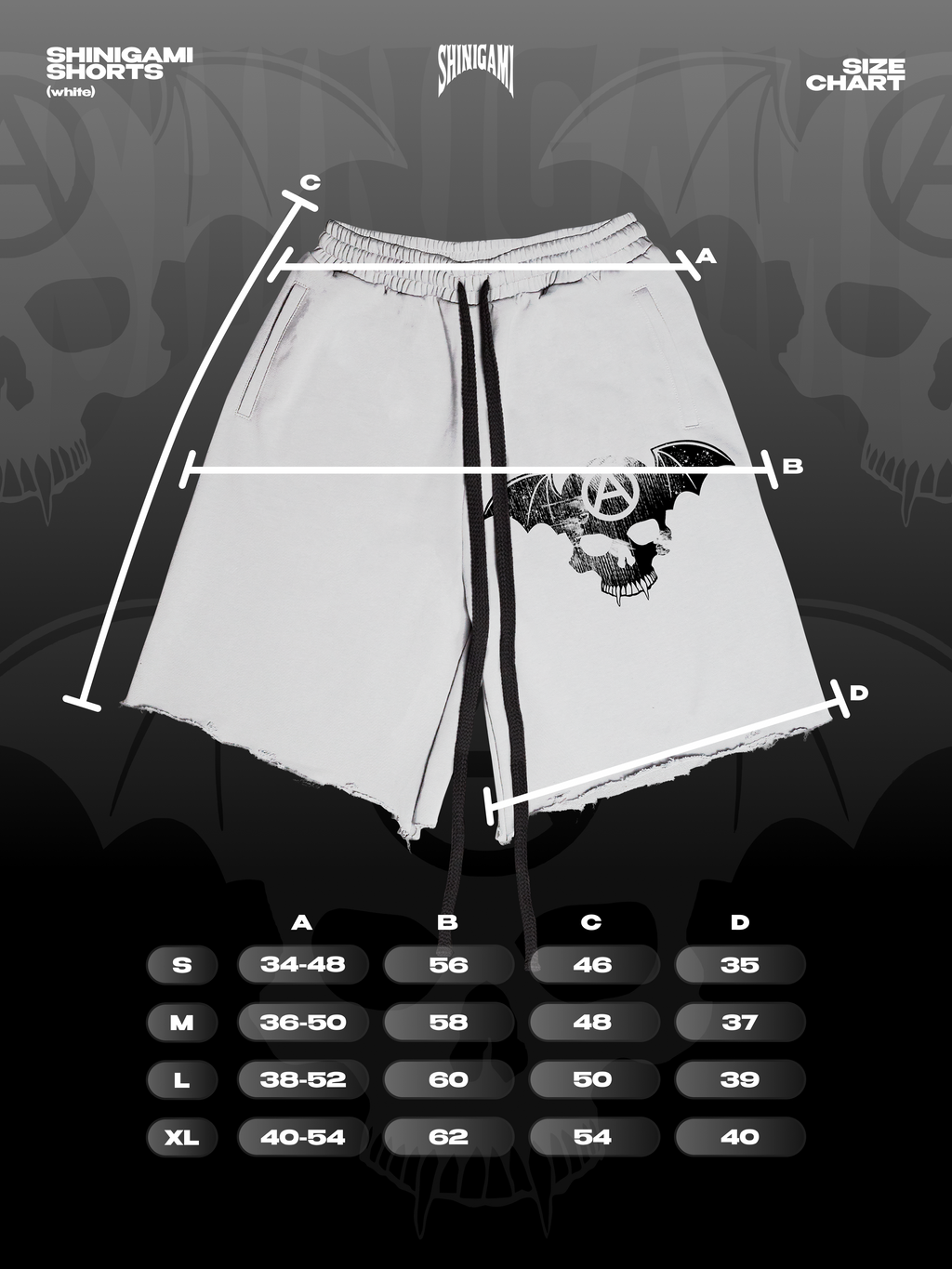 Shinigami Couture bobby shorts white size chart