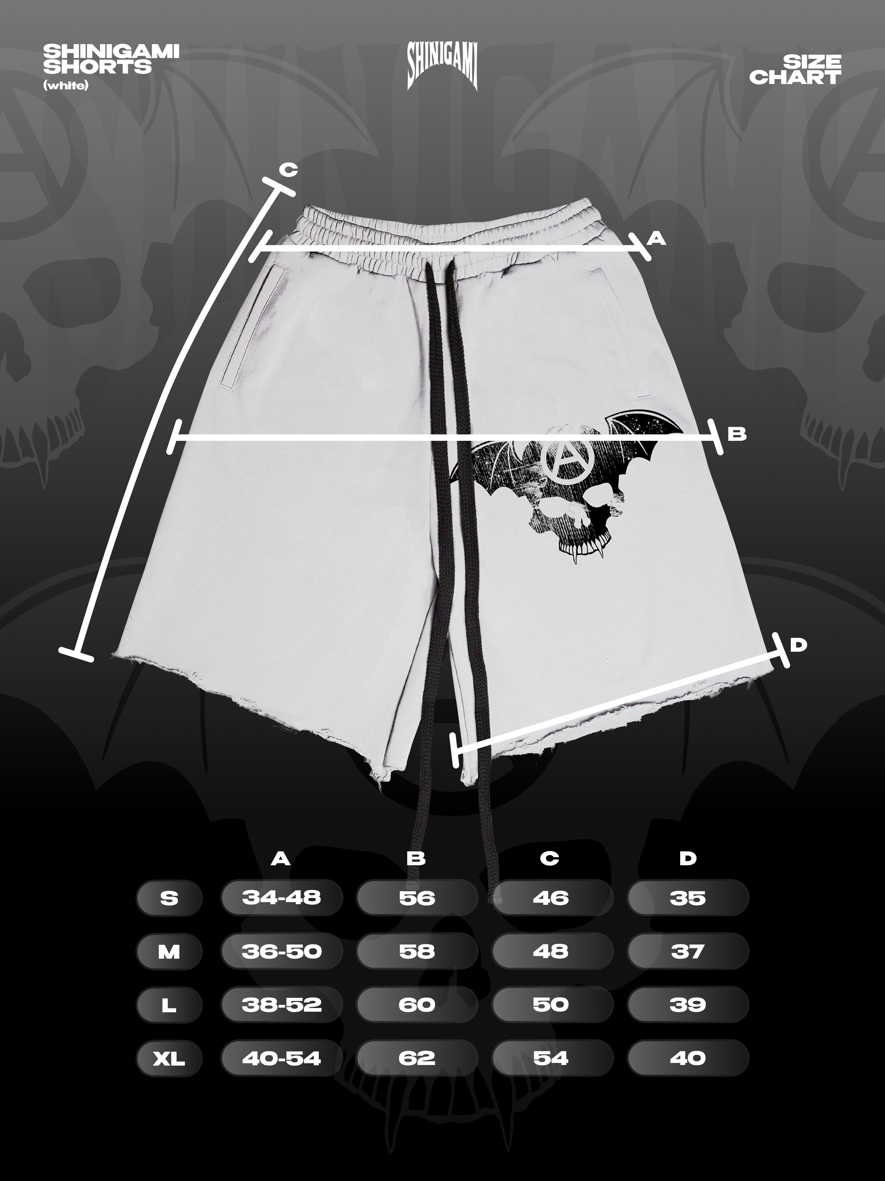 Shinigami Couture bobby shorts white size chart