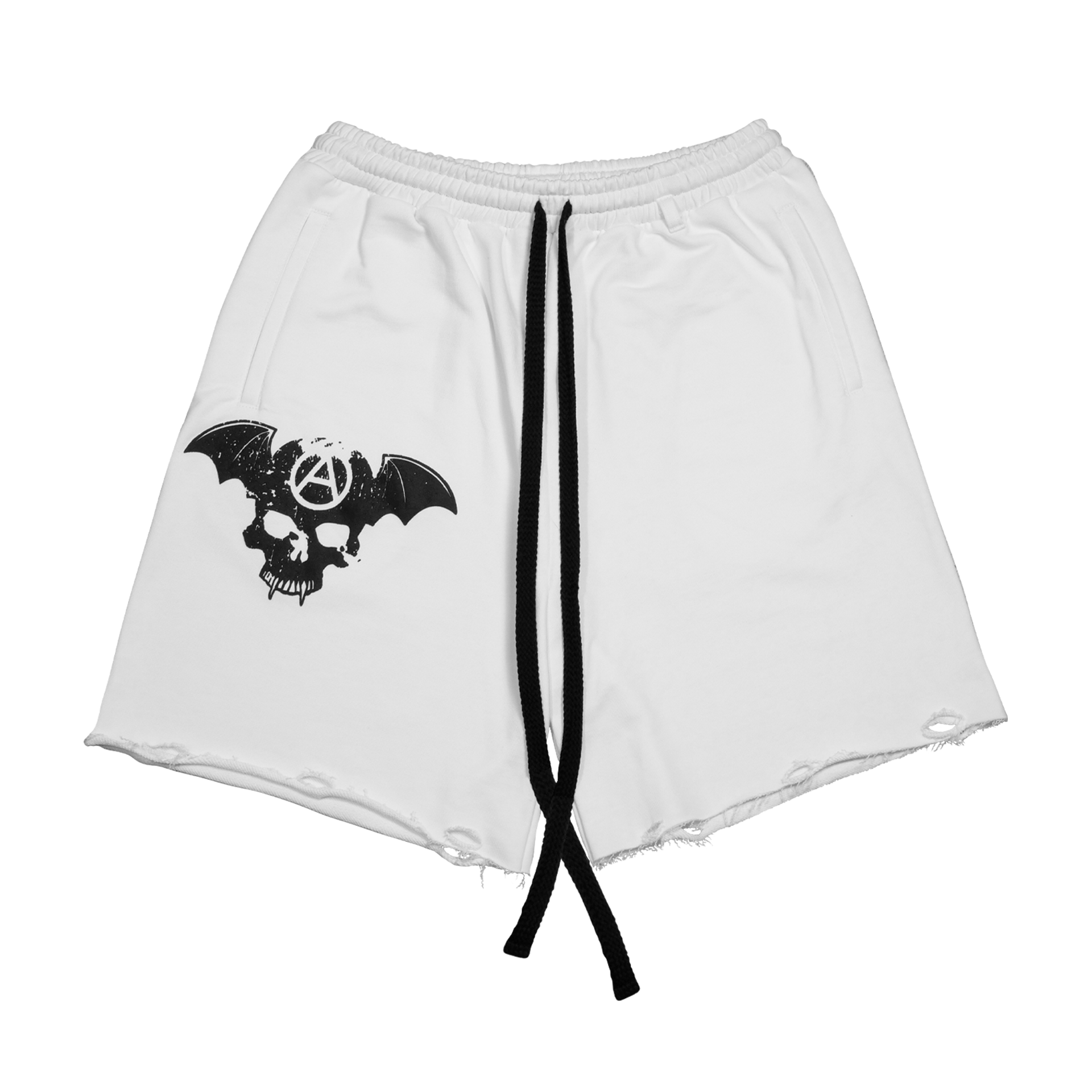 Shinigami Couture white bobby shorts with puff skull print