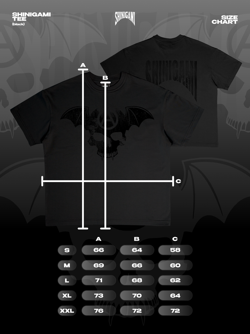 Shinigami Couture black bobby tee size chart 