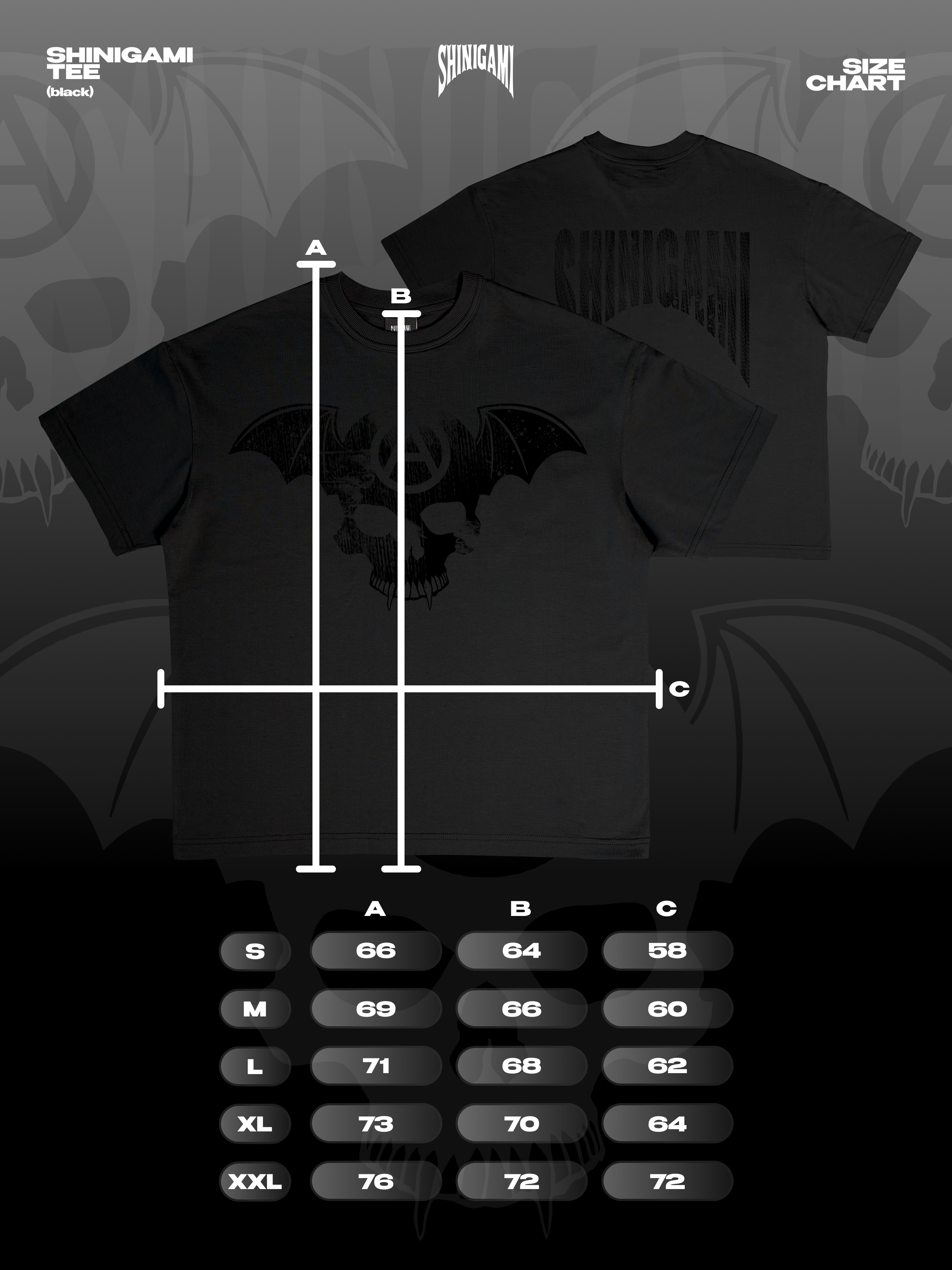 Shinigami Couture black bobby tee size chart 