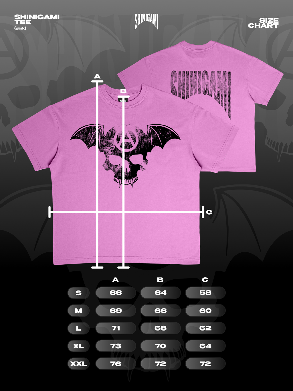 Shinigami Couture pink bobby tee size chart
