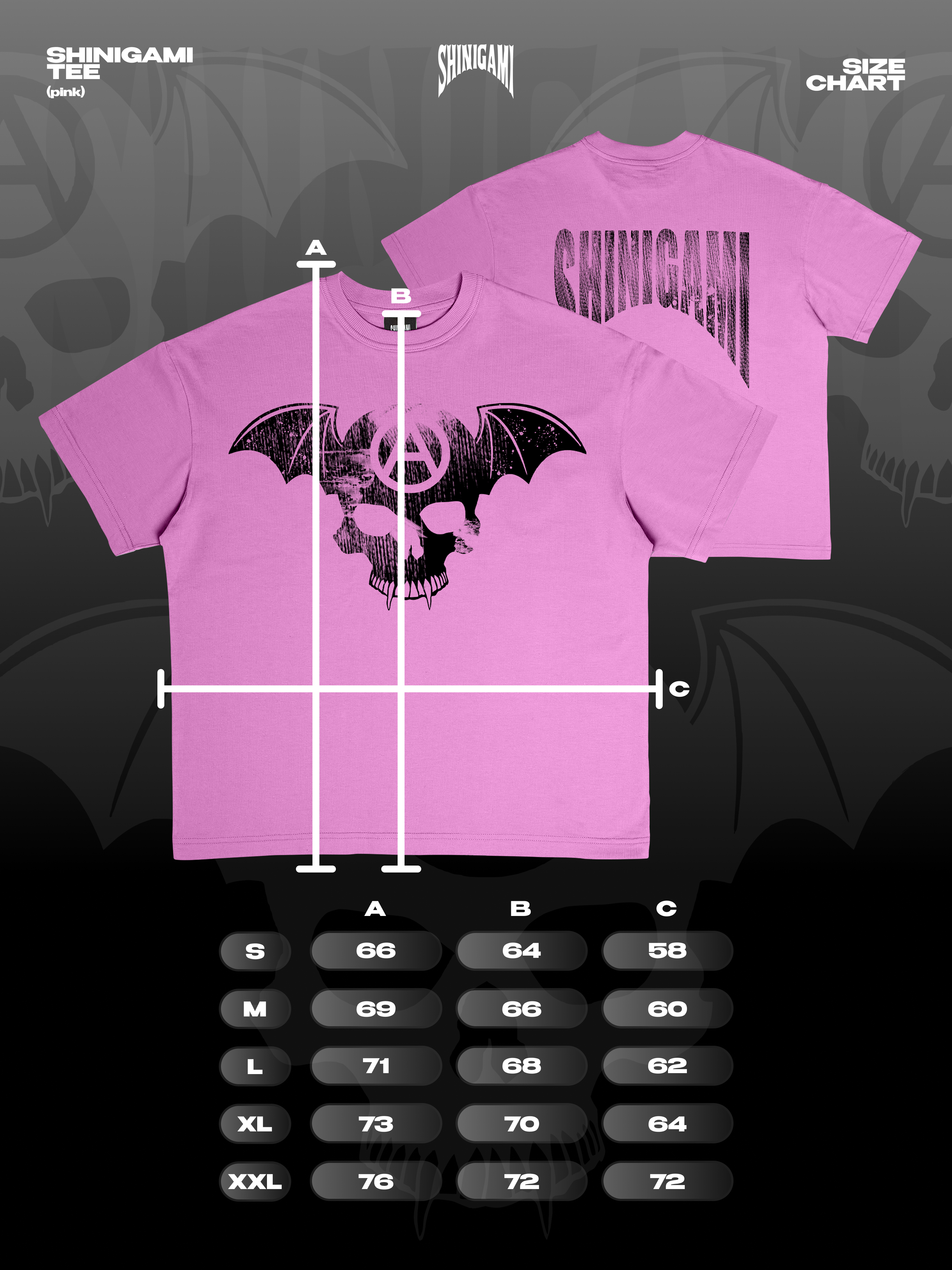 Shinigami Couture pink bobby tee size chart