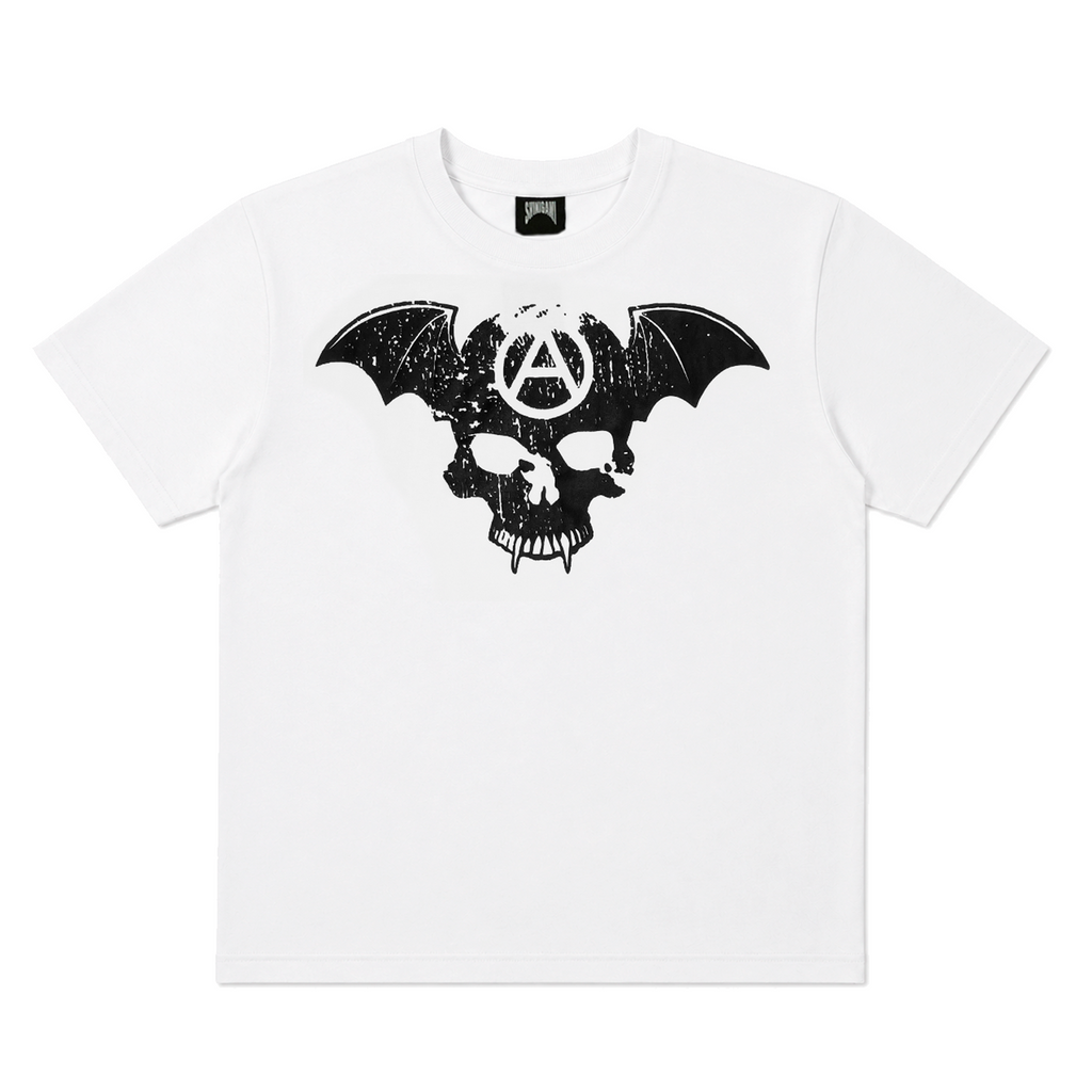 Shinigami Couture white bobby tee with front puff skull print
