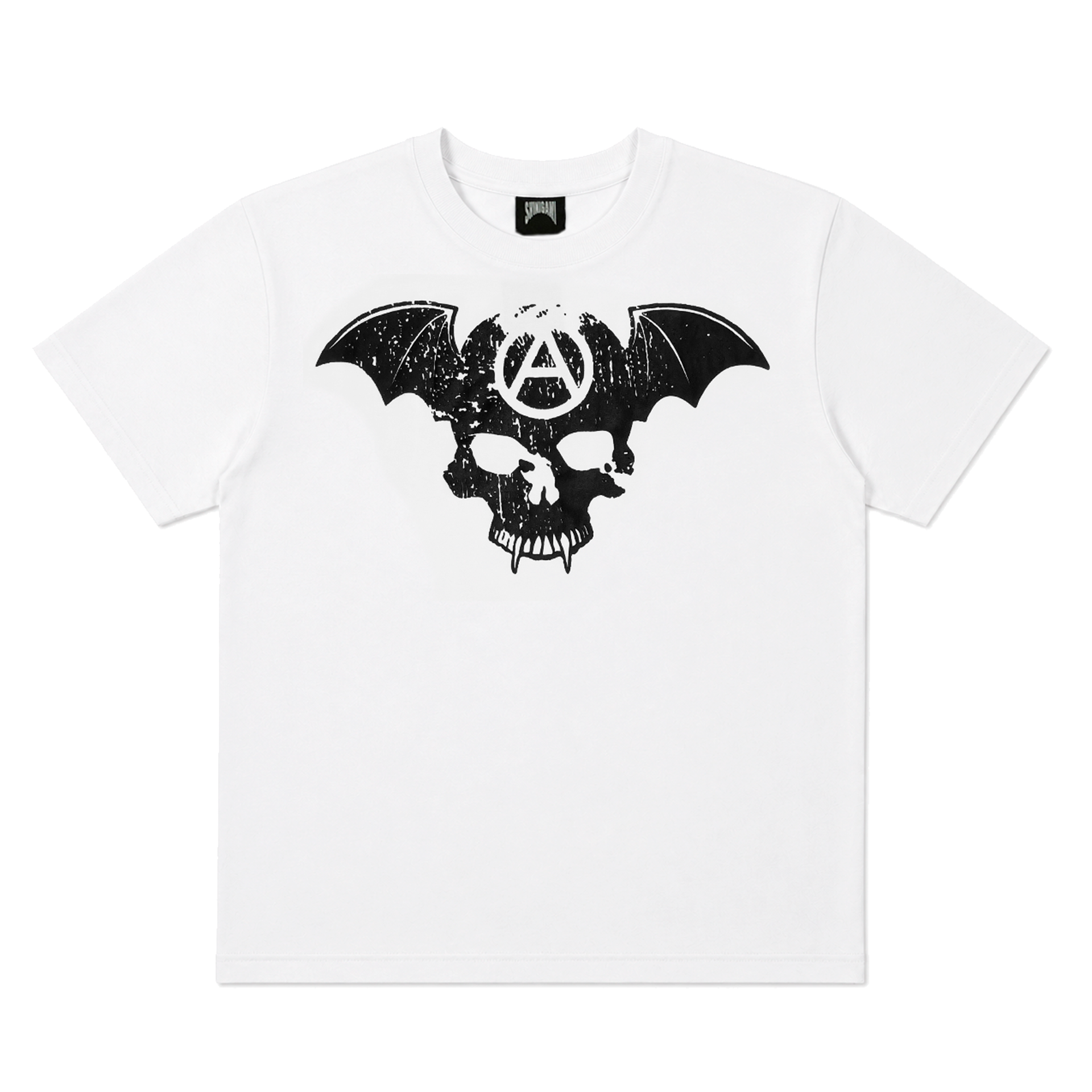 Shinigami Couture white bobby tee with front puff skull print