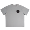 Shinigami Couture light gray coat of arms tee front view with chest embroidery