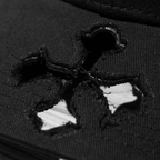 Shinigami Couture black cap front panel piercing and metal studs detail