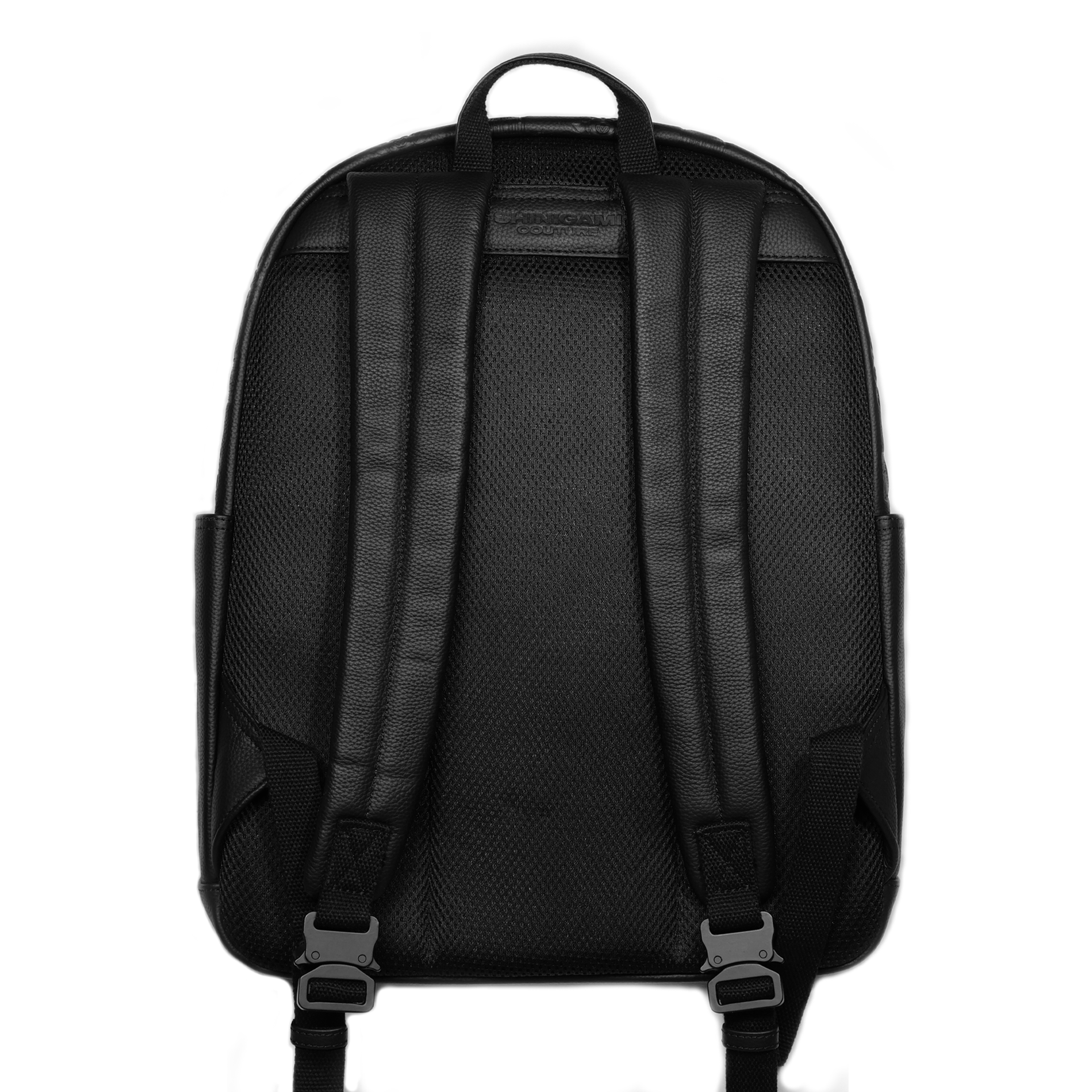 Shinigami Couture leather backpack rear view showing shoulder straps