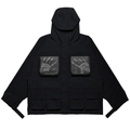 Shinigami Couture gray multi-pocket monogram windbreaker with ski mask hood and thermochromic pockets