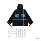Shinigami Couture multi-pocket monogram windbreaker gray size chart and measurements
