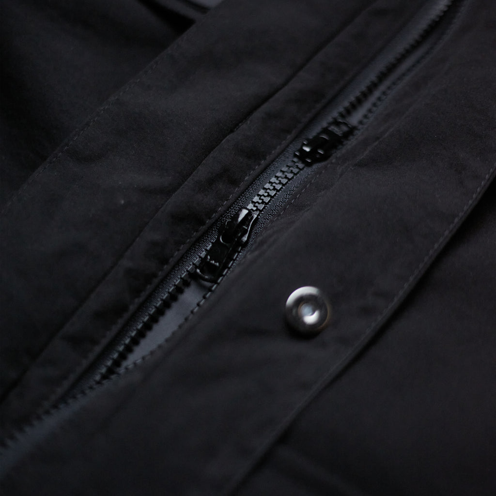 Shinigami Couture windbreaker YKK zipper and magnetic button hardware detail