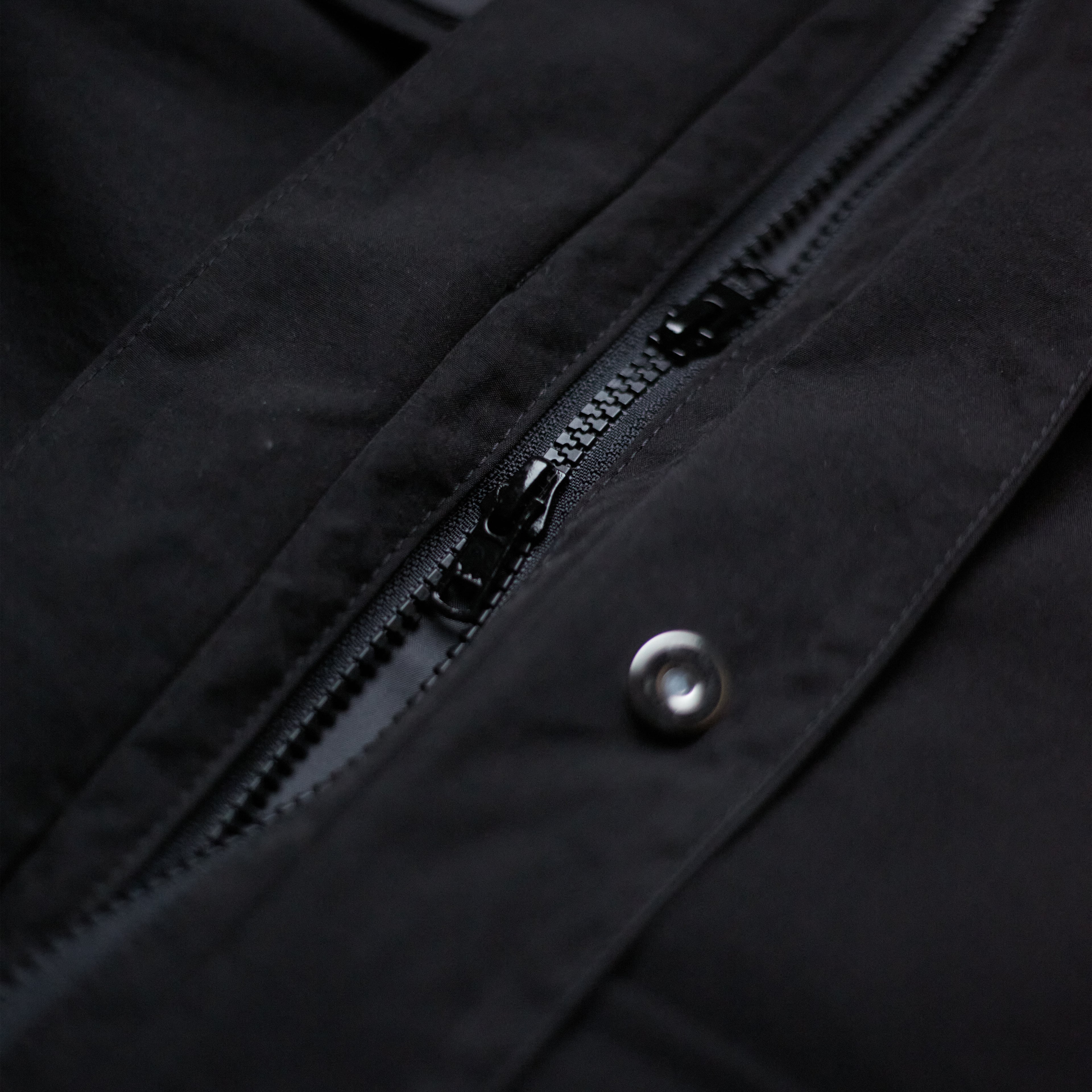 Shinigami Couture windbreaker YKK zipper and magnetic button hardware detail