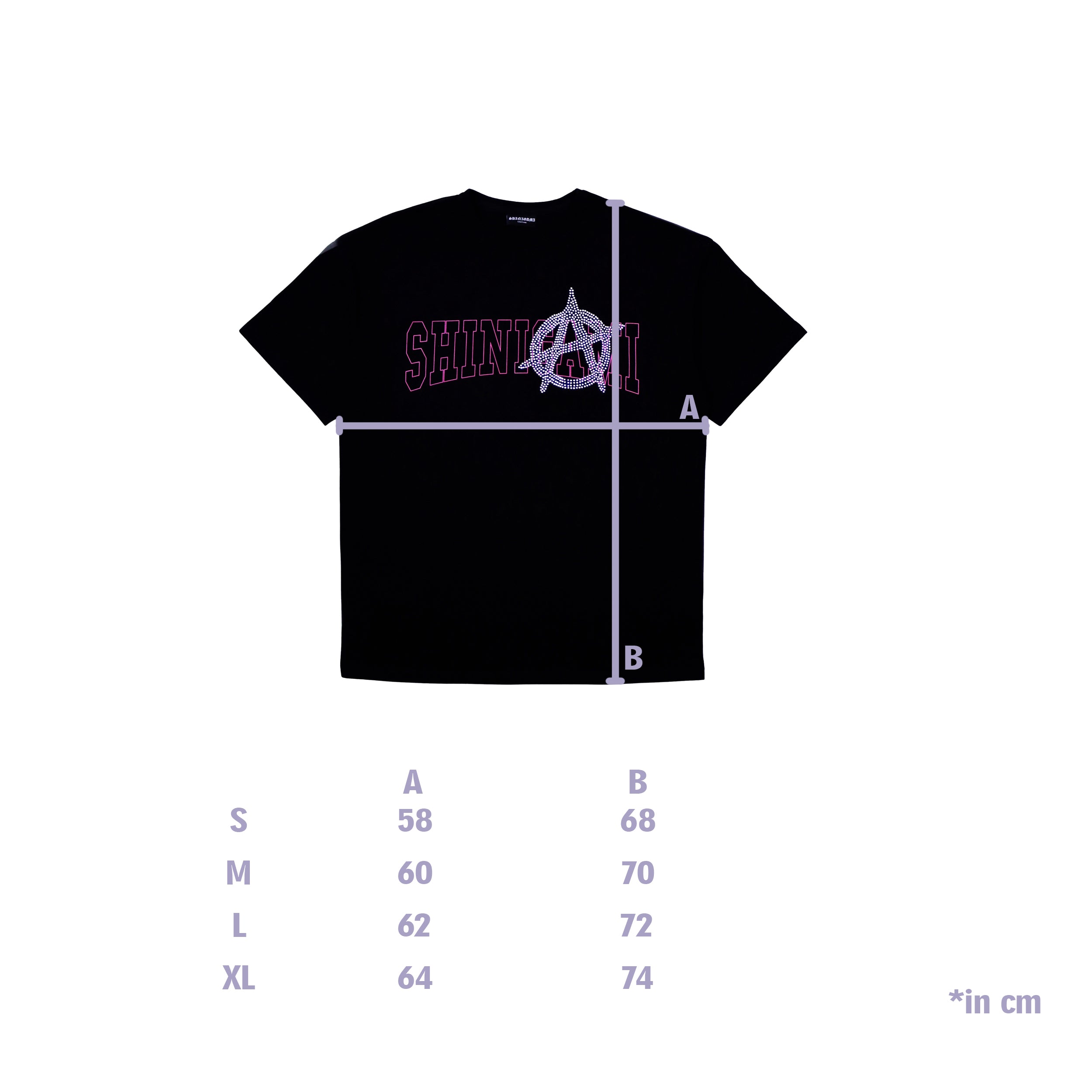 Shinigami Couture anarchy shine tee black size chart